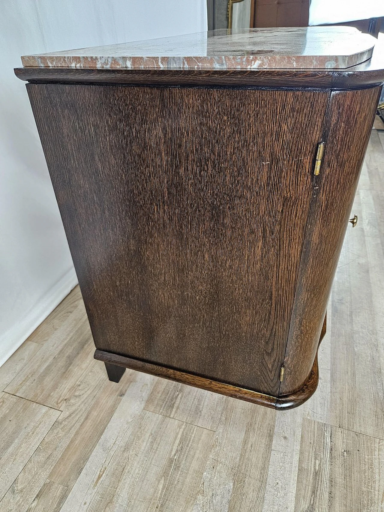 Wooden chest of drawers with red marble top, 1950a 2