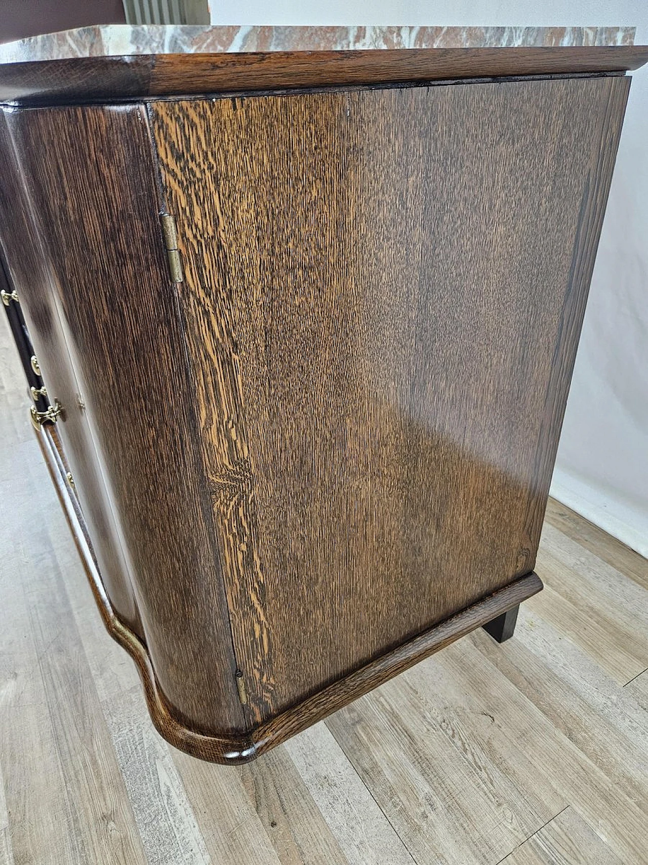 Wooden chest of drawers with red marble top, 1950a 3