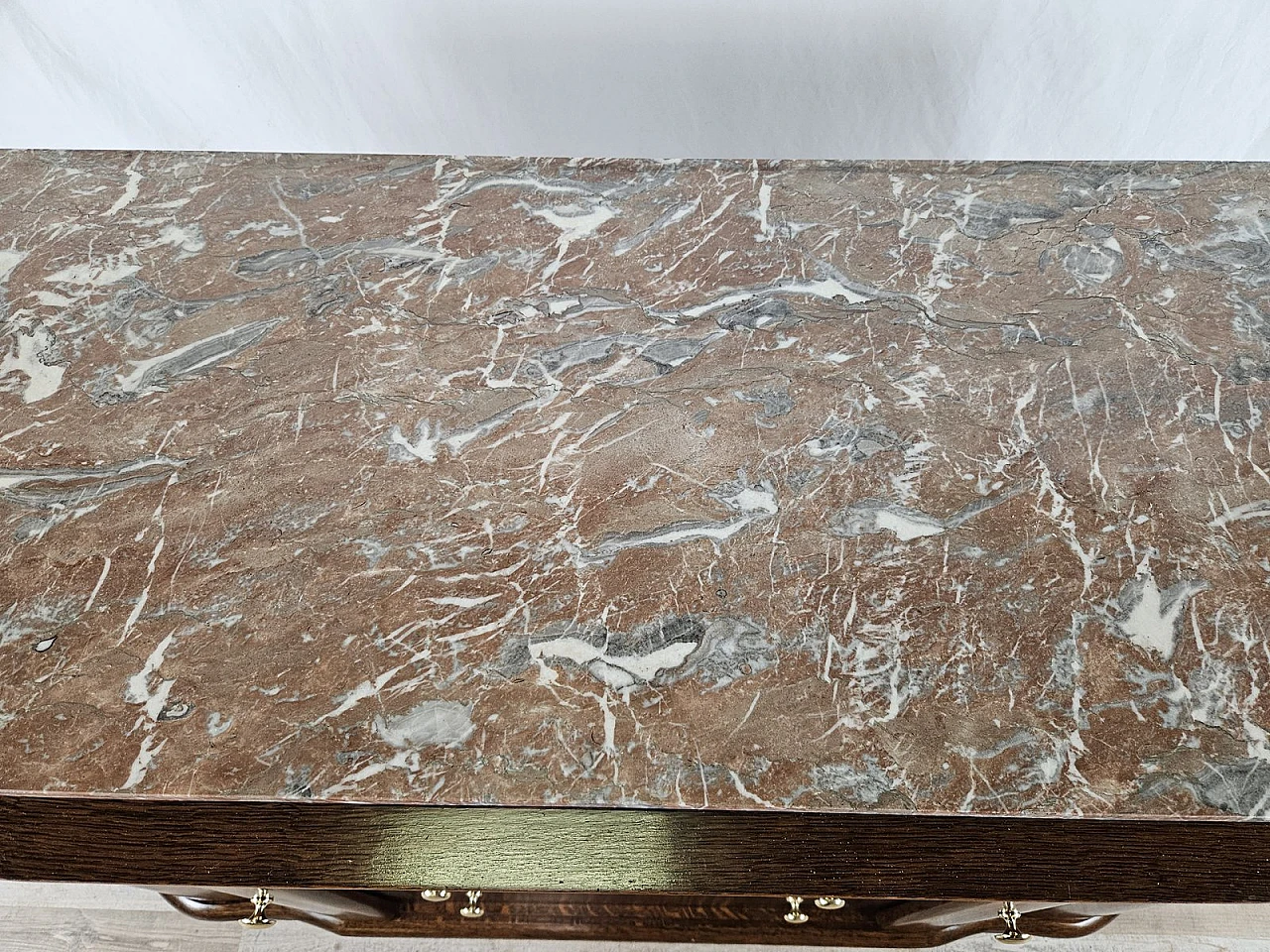 Wooden chest of drawers with red marble top, 1950a 5