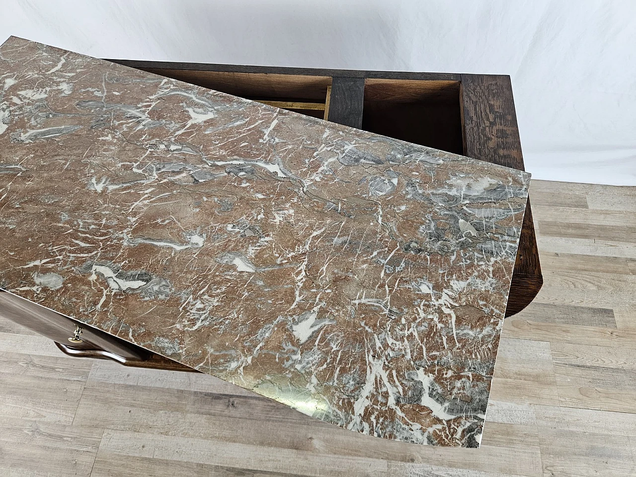 Wooden chest of drawers with red marble top, 1950a 10