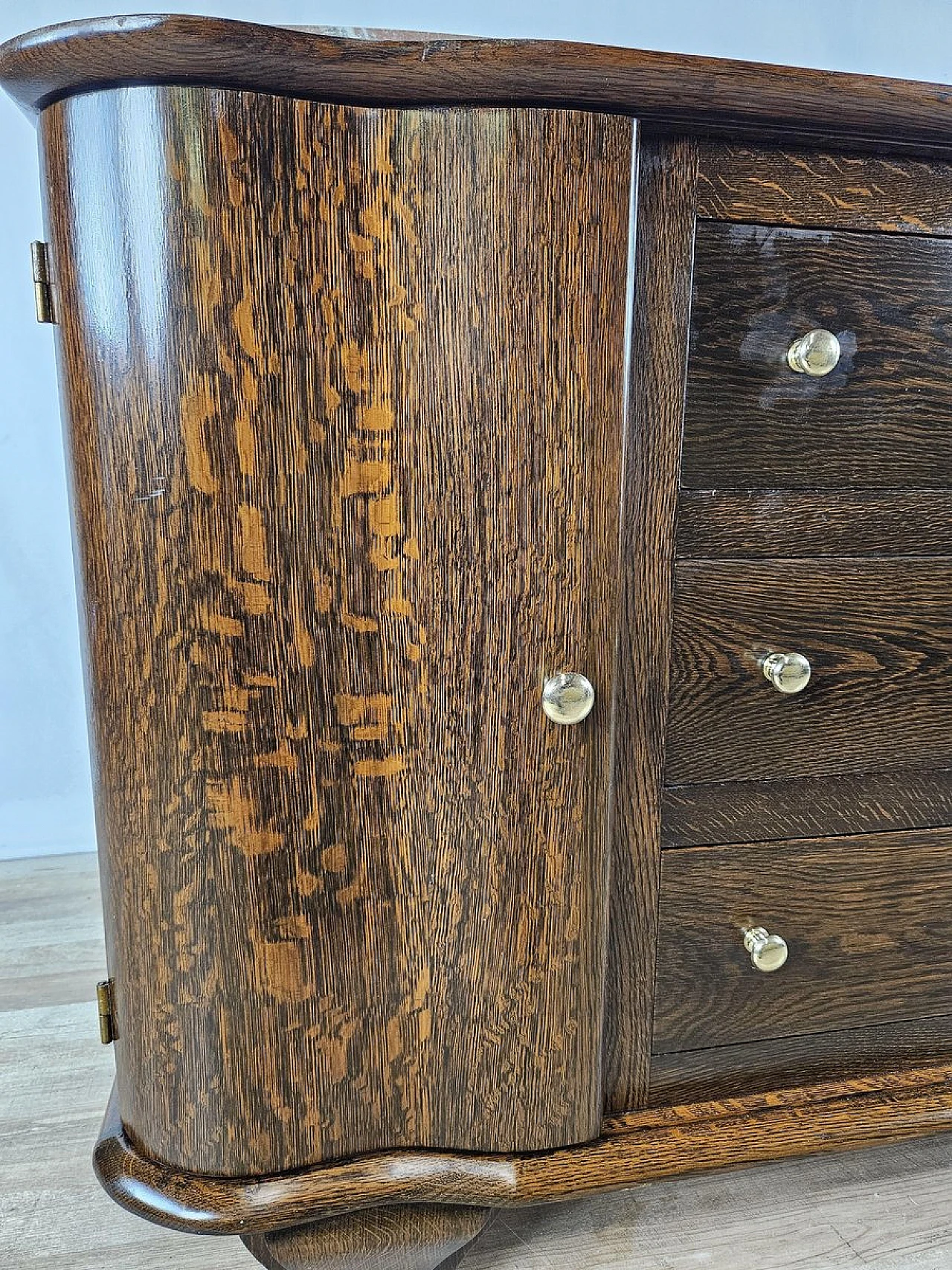 Wooden chest of drawers with red marble top, 1950a 11