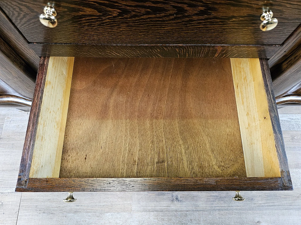 Wooden chest of drawers with red marble top, 1950a 16