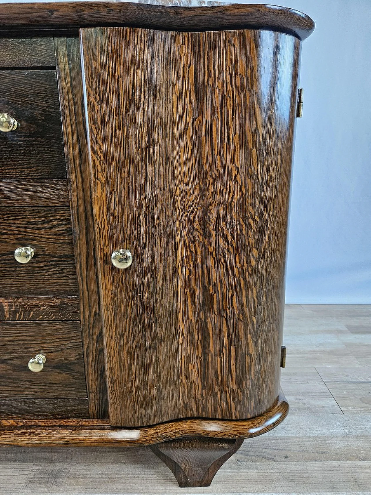 Wooden chest of drawers with red marble top, 1950a 18