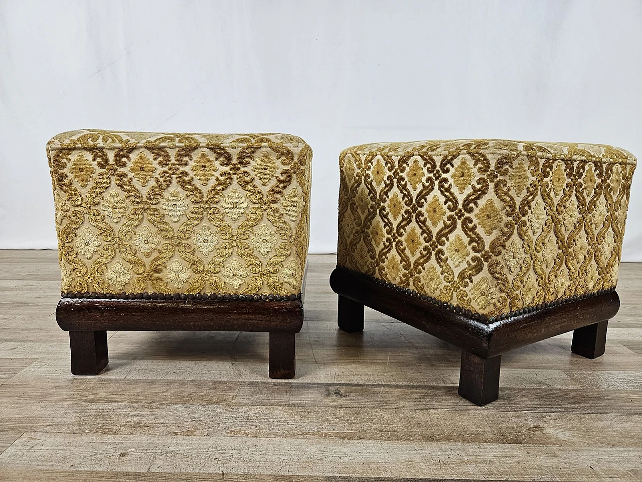 Pair of Art Deco poufs in Upholstered Walnut, 1930s 2