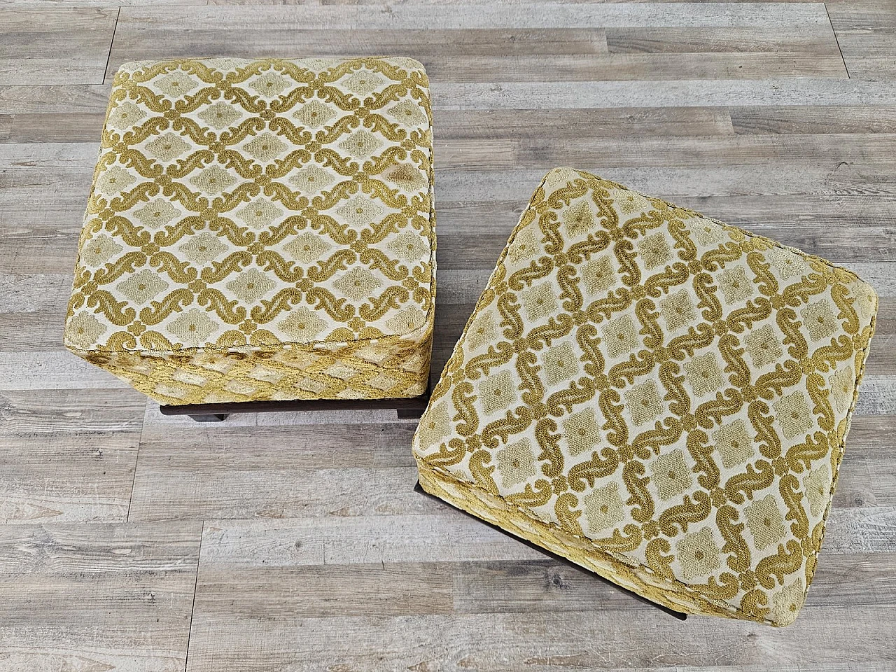 Pair of Art Deco poufs in Upholstered Walnut, 1930s 6