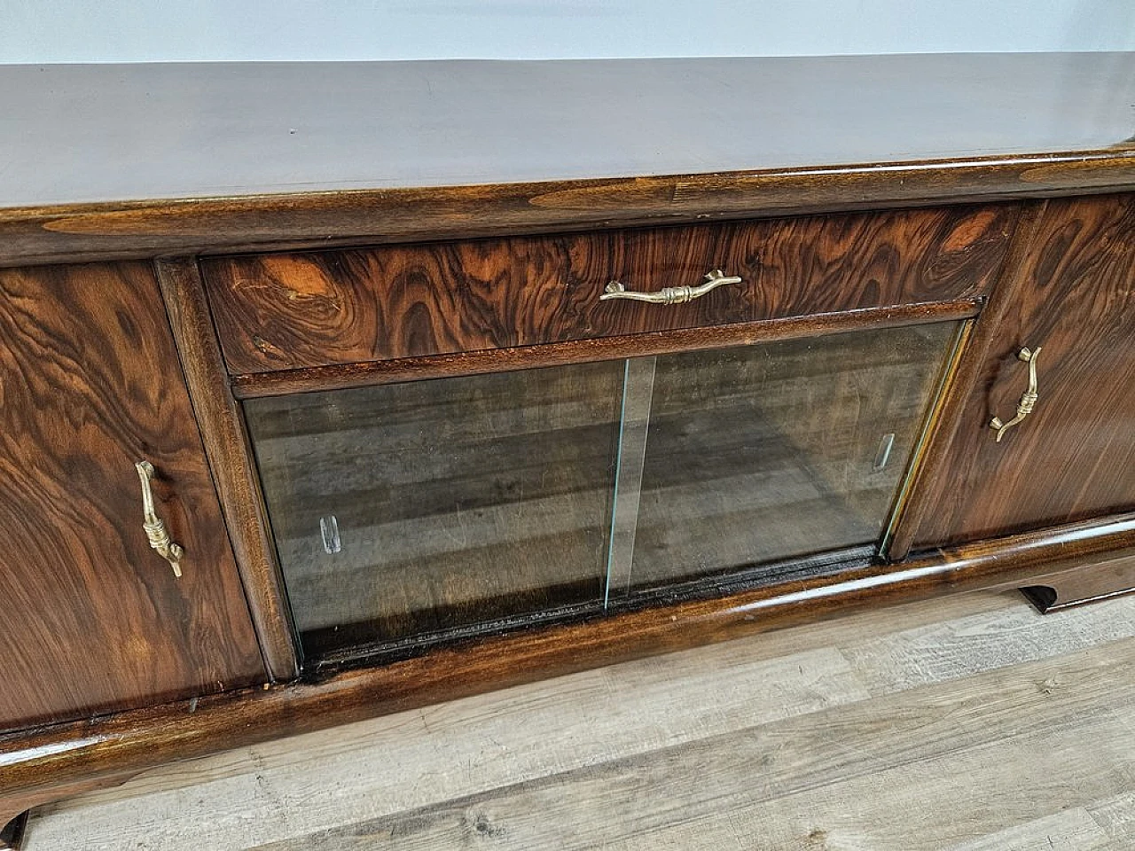 Art Deco dressing table in walnut with sliding glass, 1940s 8