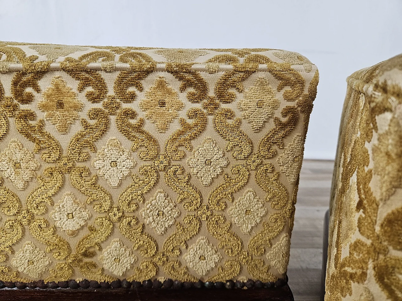 Pair of Art Deco poufs in Upholstered Walnut, 1930s 8