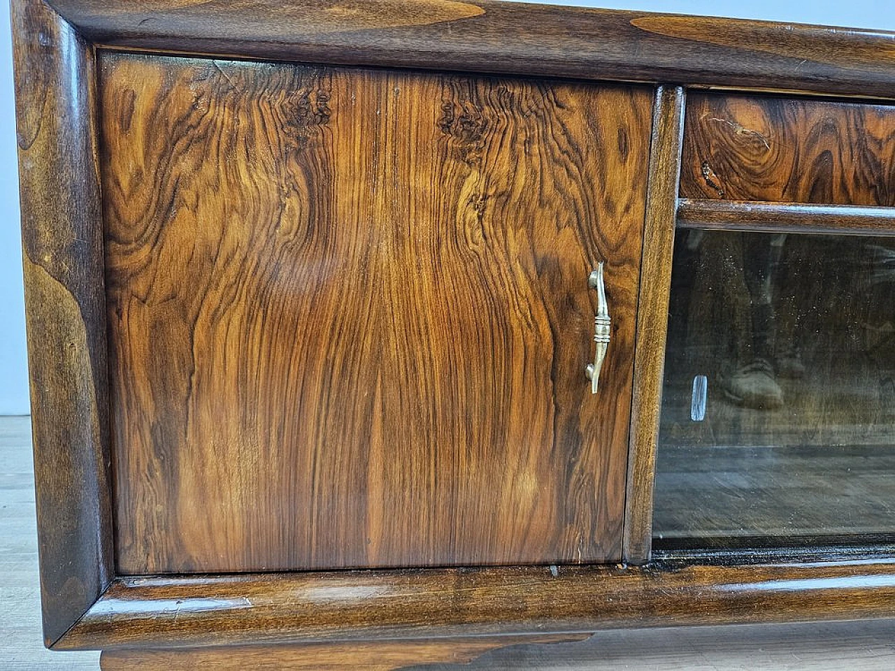 Art Deco dressing table in walnut with sliding glass, 1940s 9