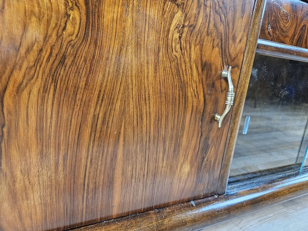 Art Deco dressing table in walnut with sliding glass, 1940s 10