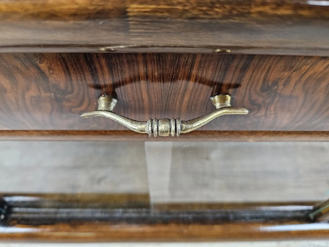 Art Deco dressing table in walnut with sliding glass, 1940s 12