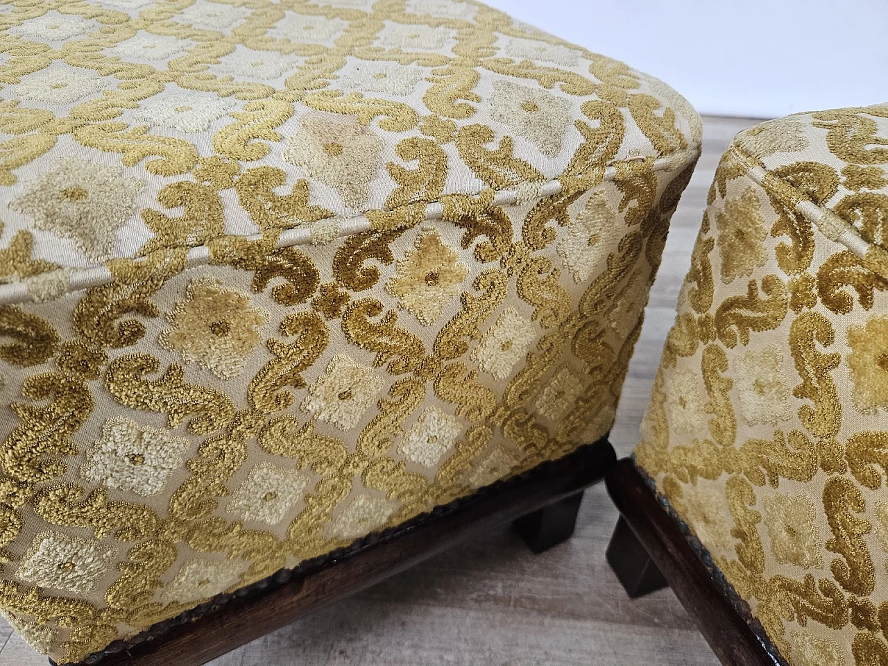 Pair of Art Deco poufs in Upholstered Walnut, 1930s 11