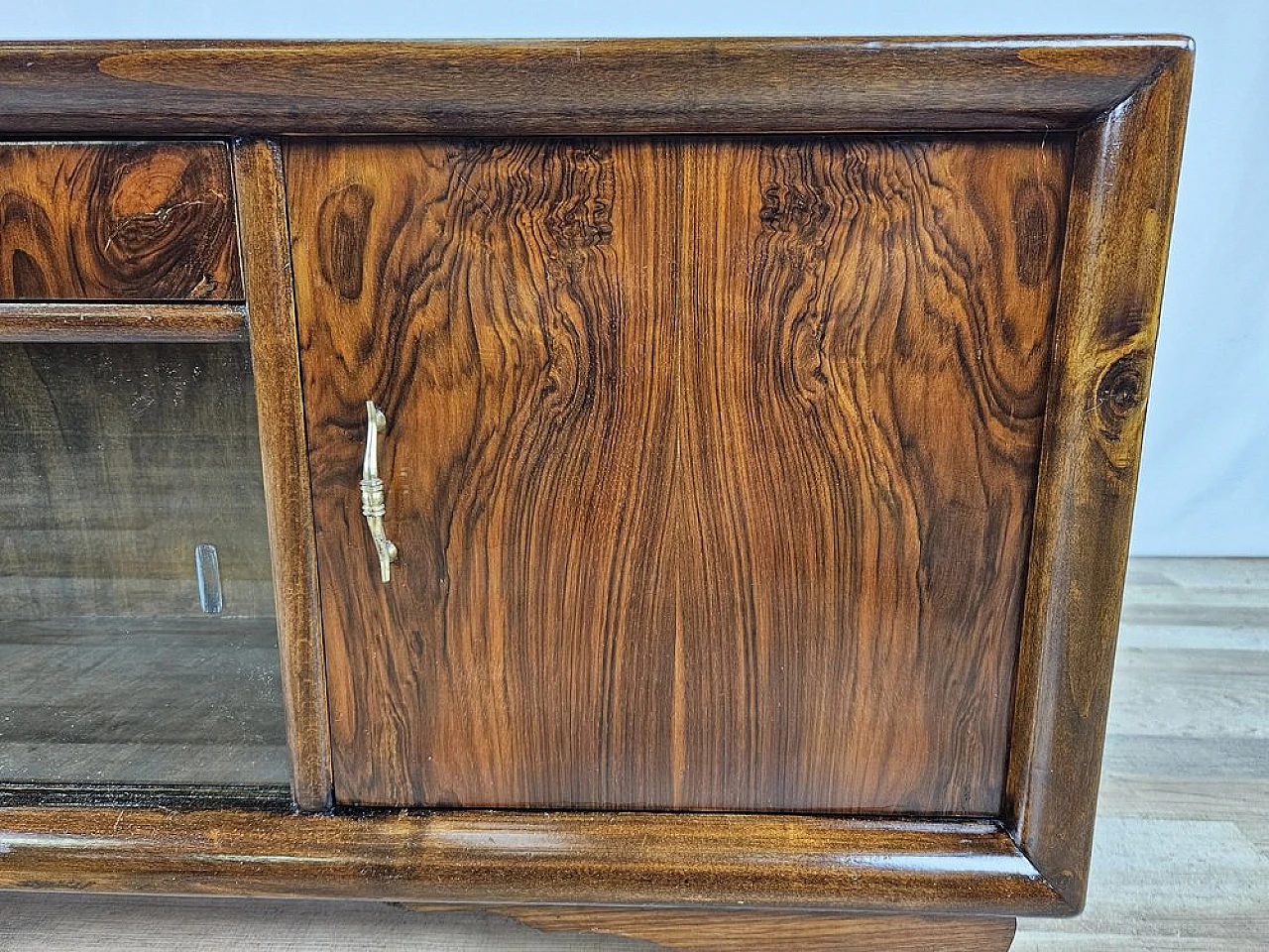 Art Deco dressing table in walnut with sliding glass, 1940s 14