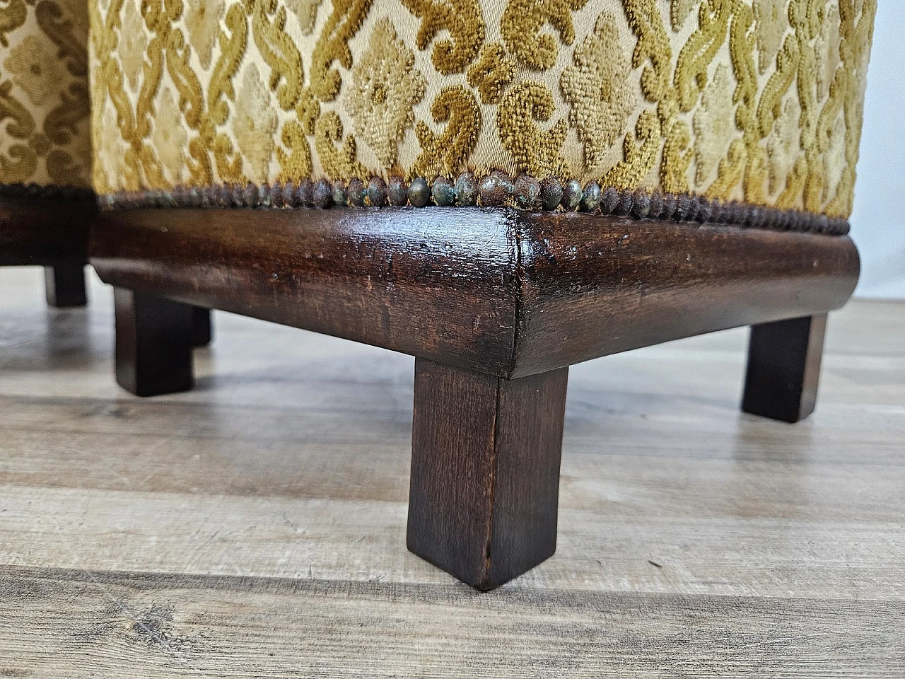 Pair of Art Deco poufs in Upholstered Walnut, 1930s 14