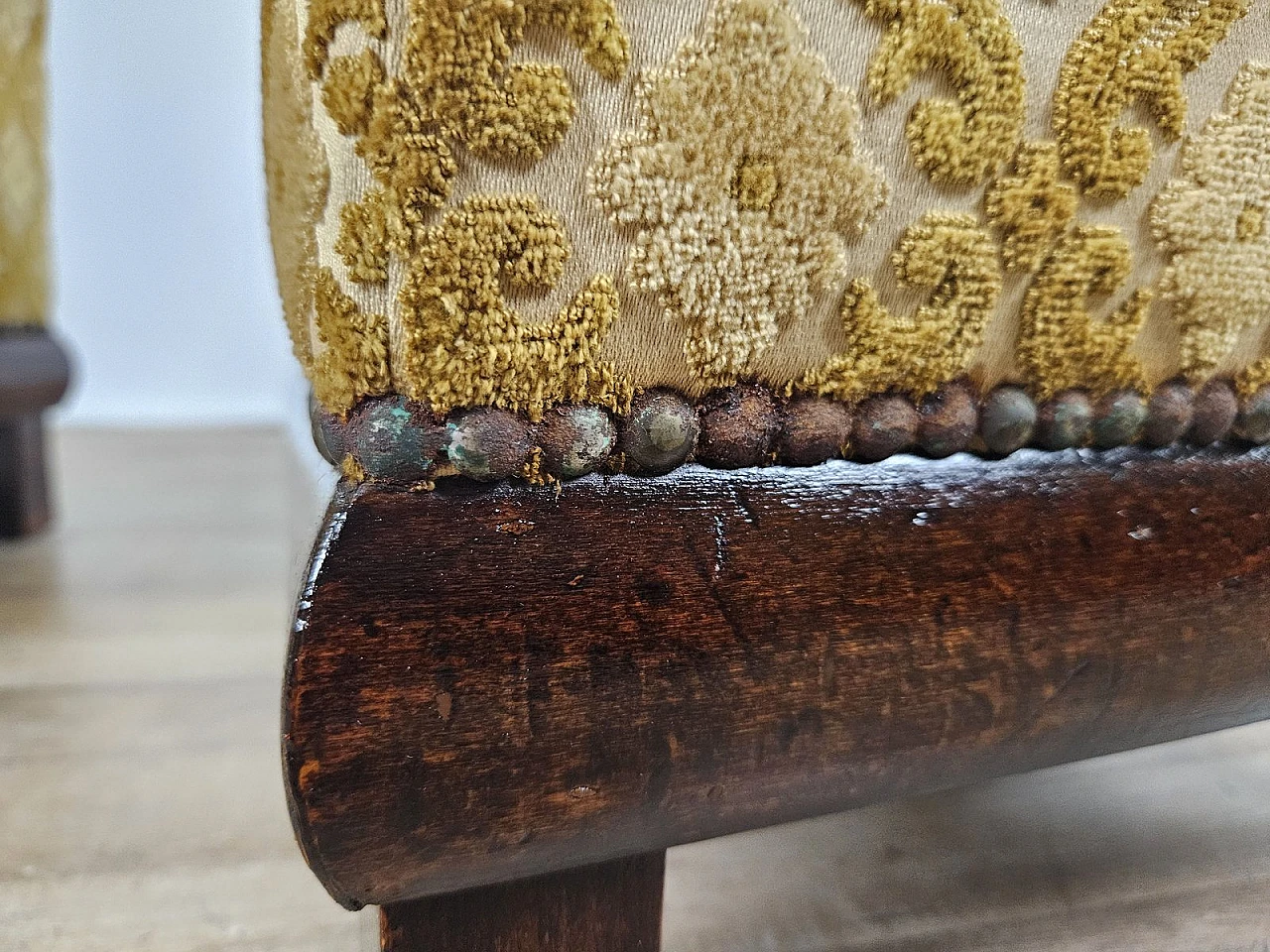 Pair of Art Deco poufs in Upholstered Walnut, 1930s 17