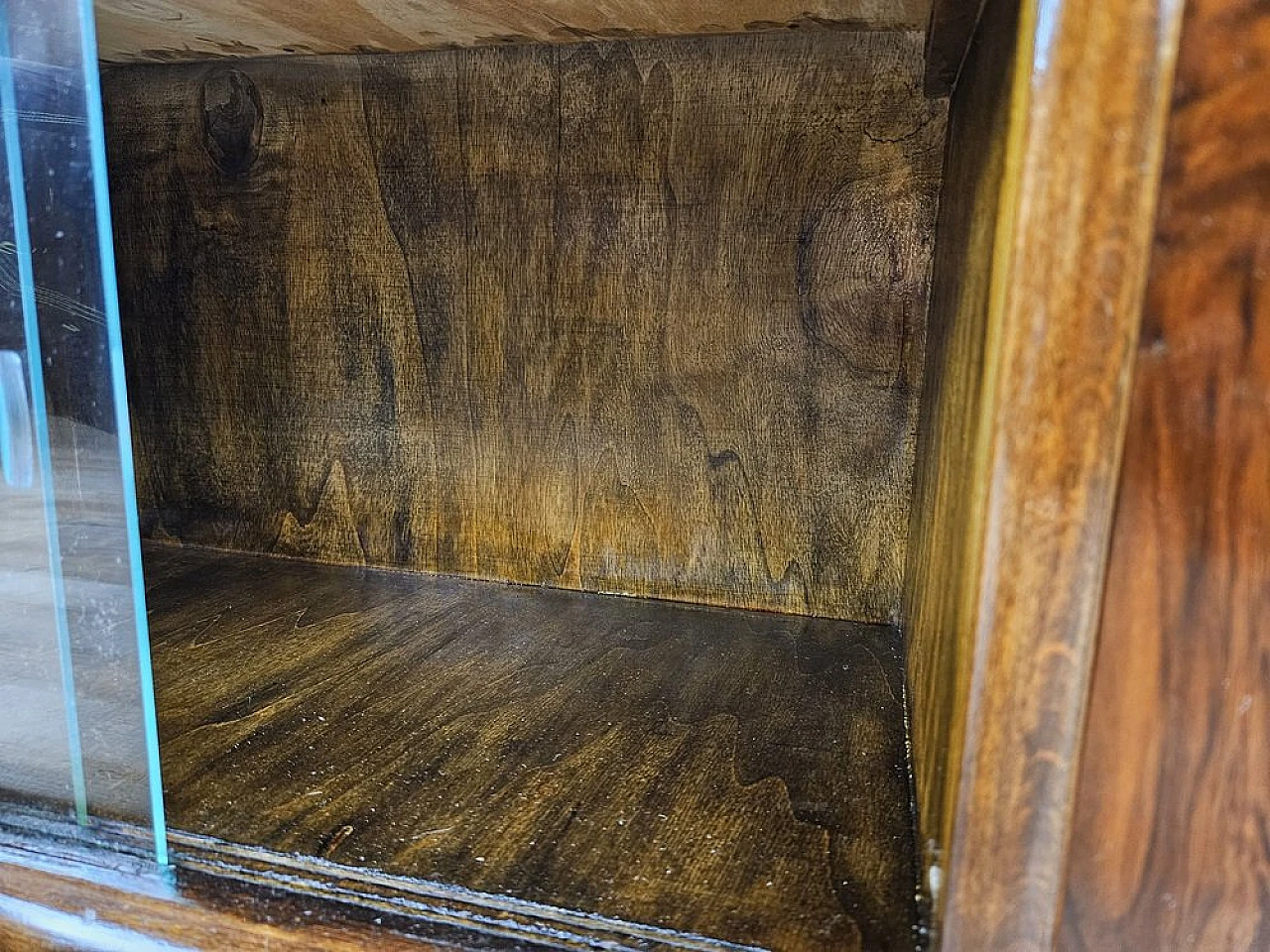 Art Deco dressing table in walnut with sliding glass, 1940s 21