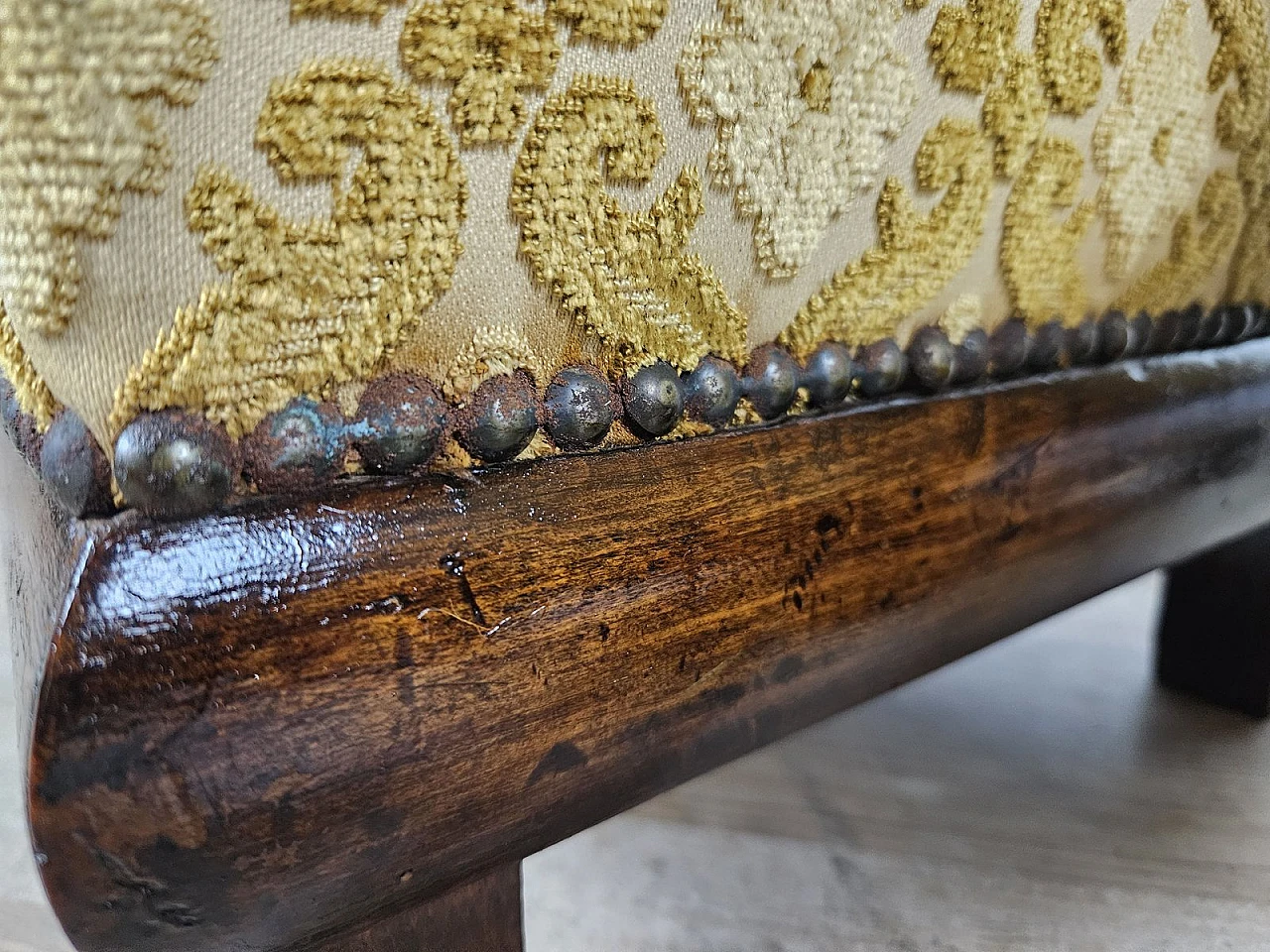 Pair of Art Deco poufs in Upholstered Walnut, 1930s 18