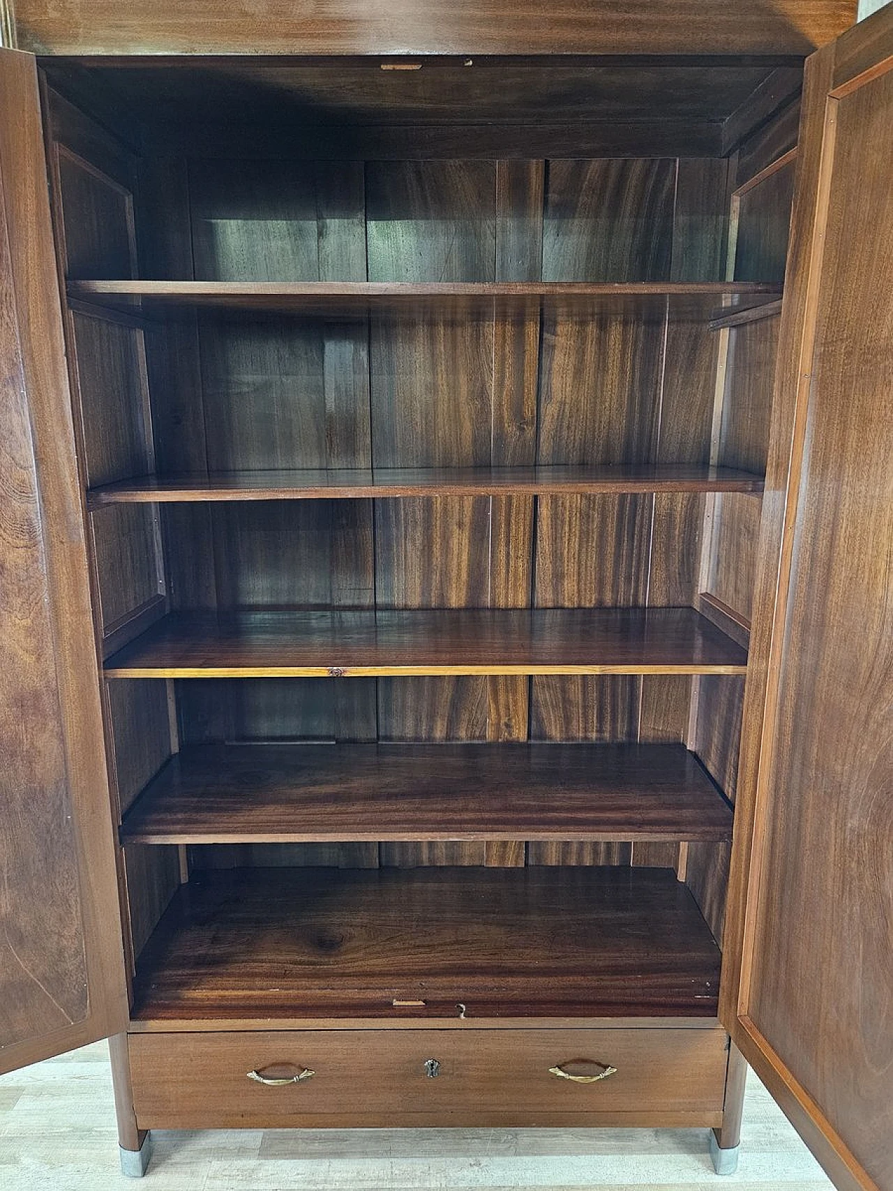 Two-door wardrobe with mirror and internal shelves, early 20th century 17