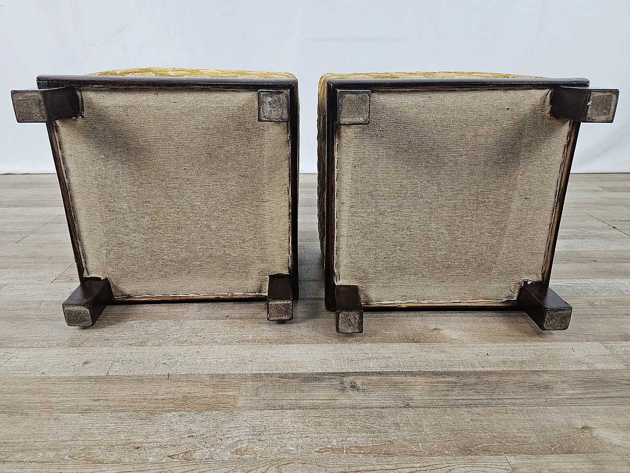 Pair of Art Deco poufs in Upholstered Walnut, 1930s 20