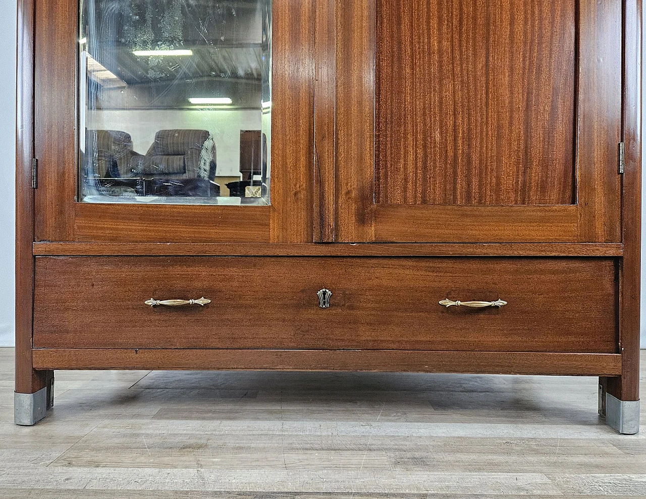 Two-door wardrobe with mirror and internal shelves, early 20th century 25