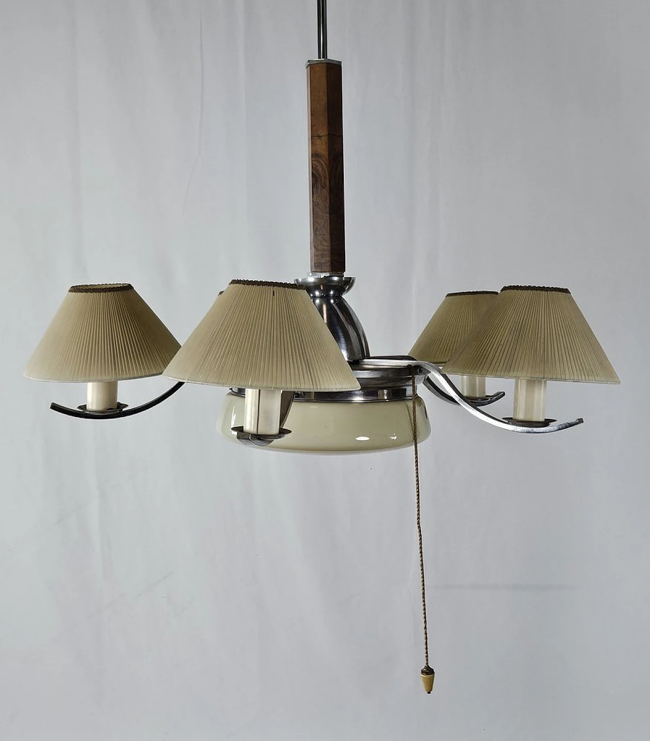 Large Art Deco chandelier in briar, steel and glass, 1930s 1