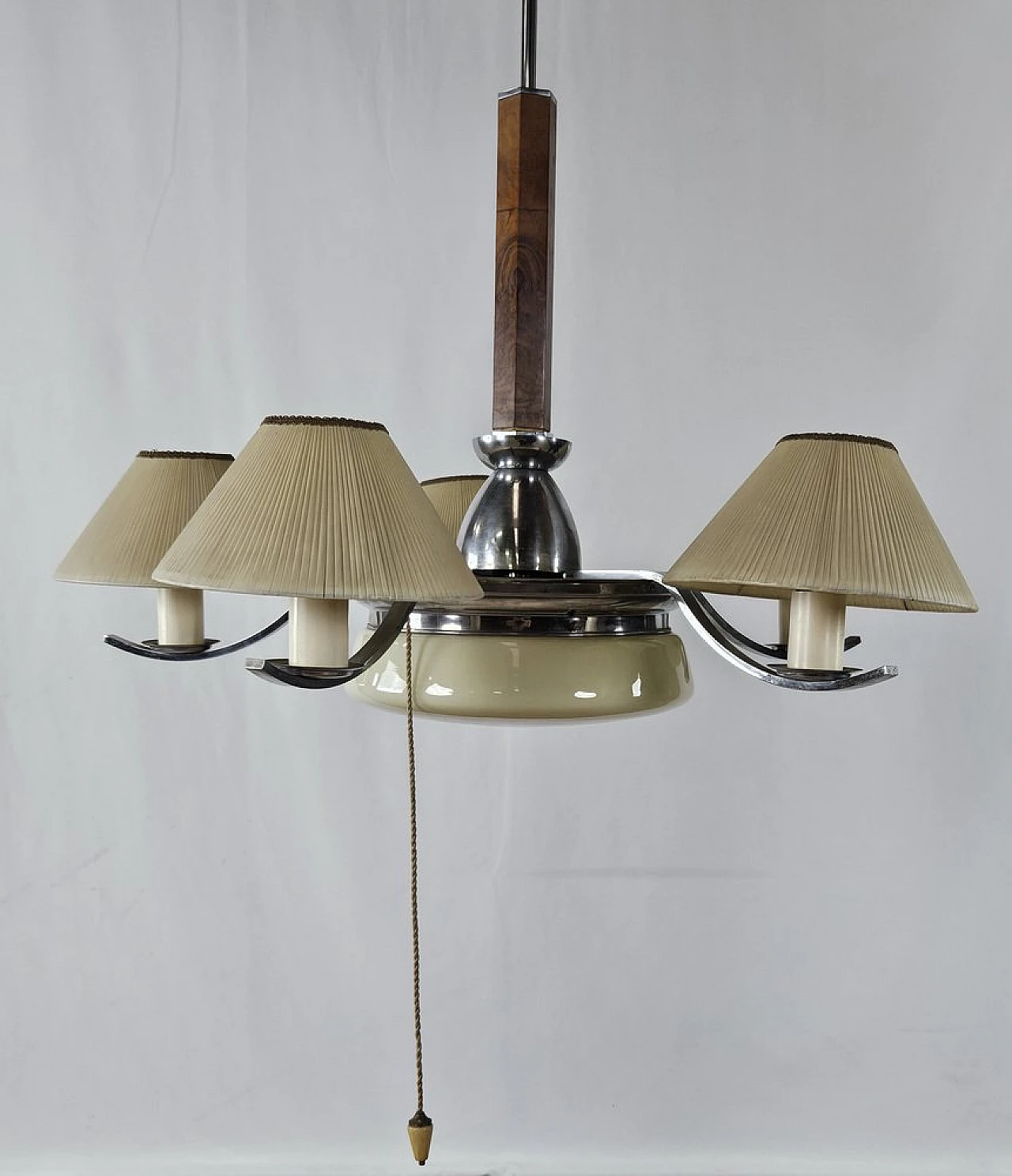 Large Art Deco chandelier in briar, steel and glass, 1930s 2