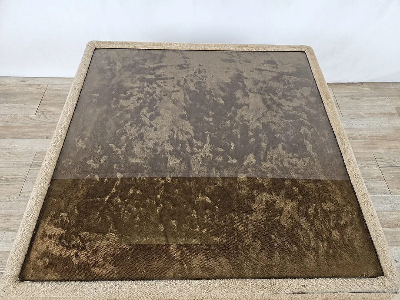 Center table in fabric with glass top and steel edge, 1970s 6