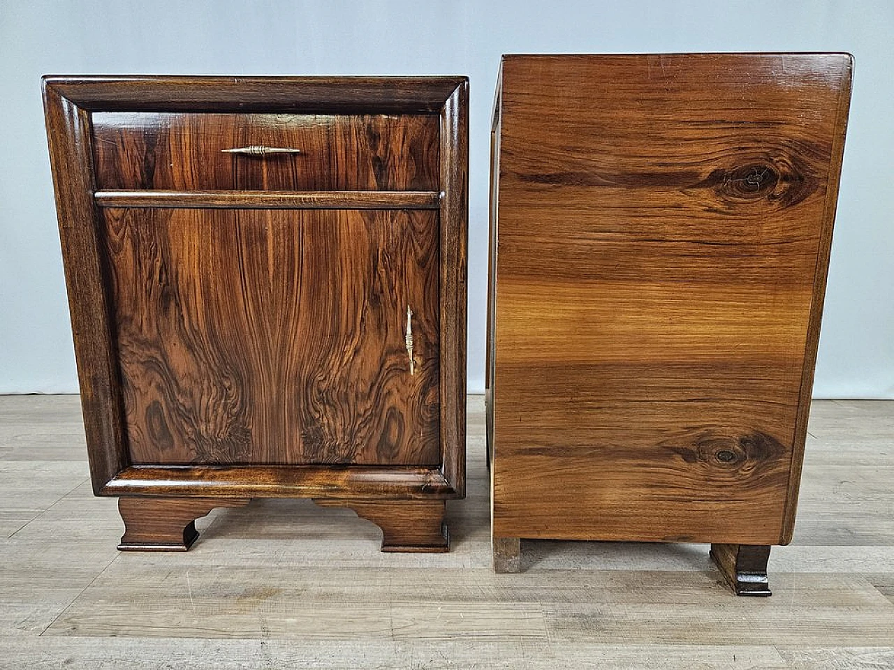 Pair of bedside tables in walnut, 1940s 2