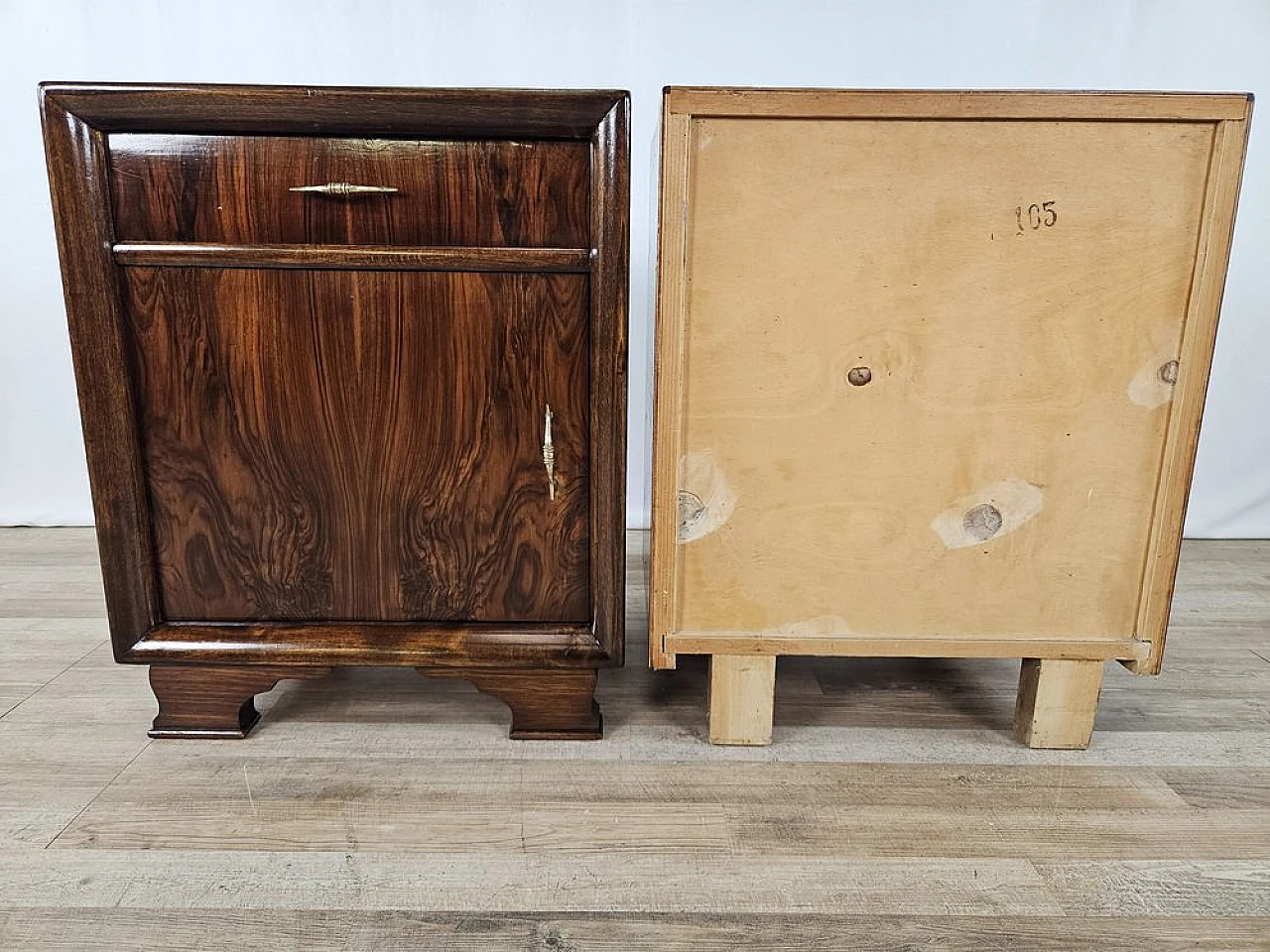 Pair of bedside tables in walnut, 1940s 3