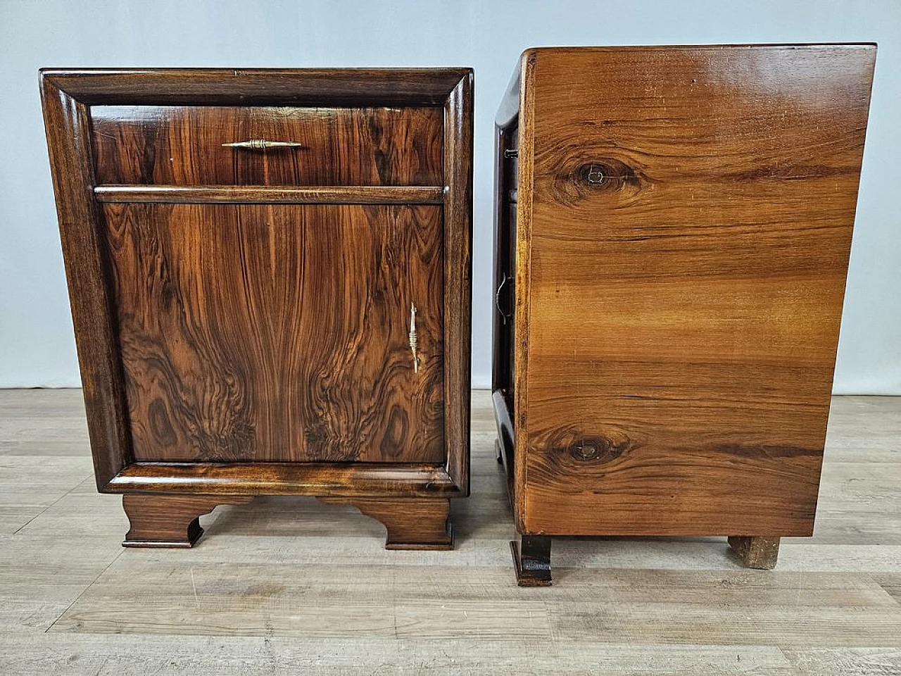 Pair of bedside tables in walnut, 1940s 4