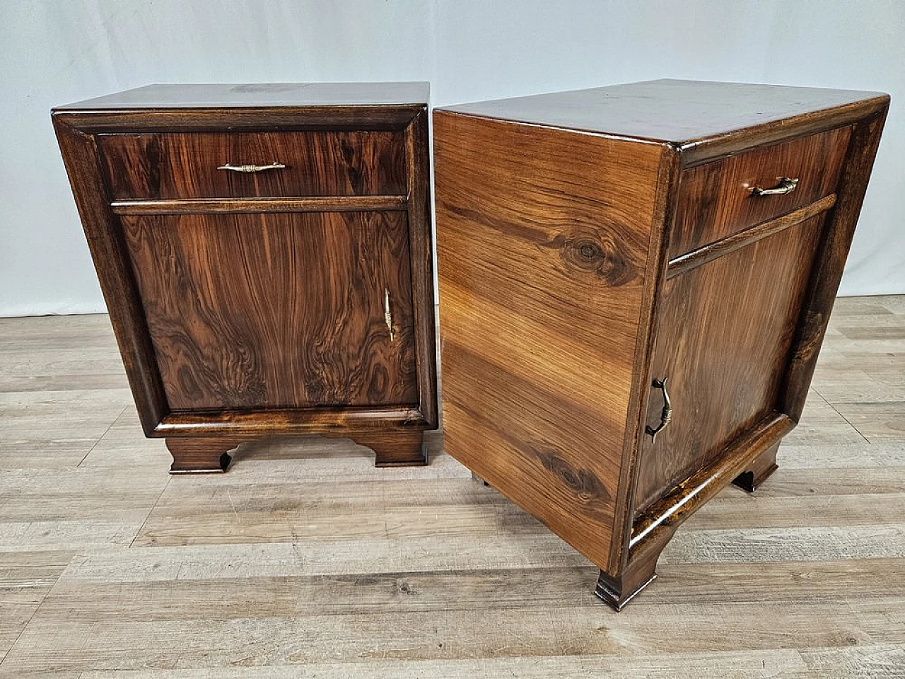 Pair of bedside tables in walnut, 1940s 5