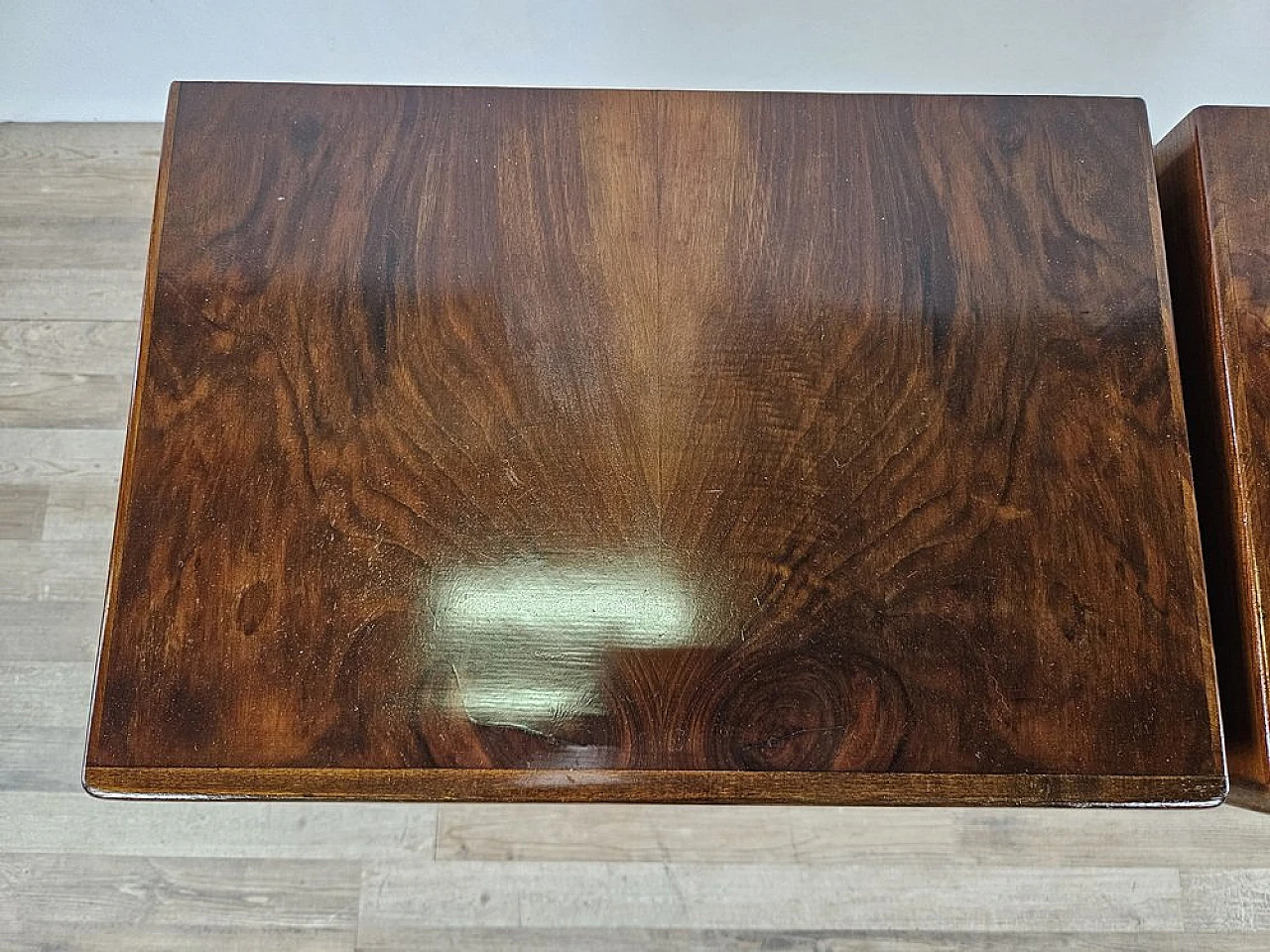 Pair of bedside tables in walnut, 1940s 6