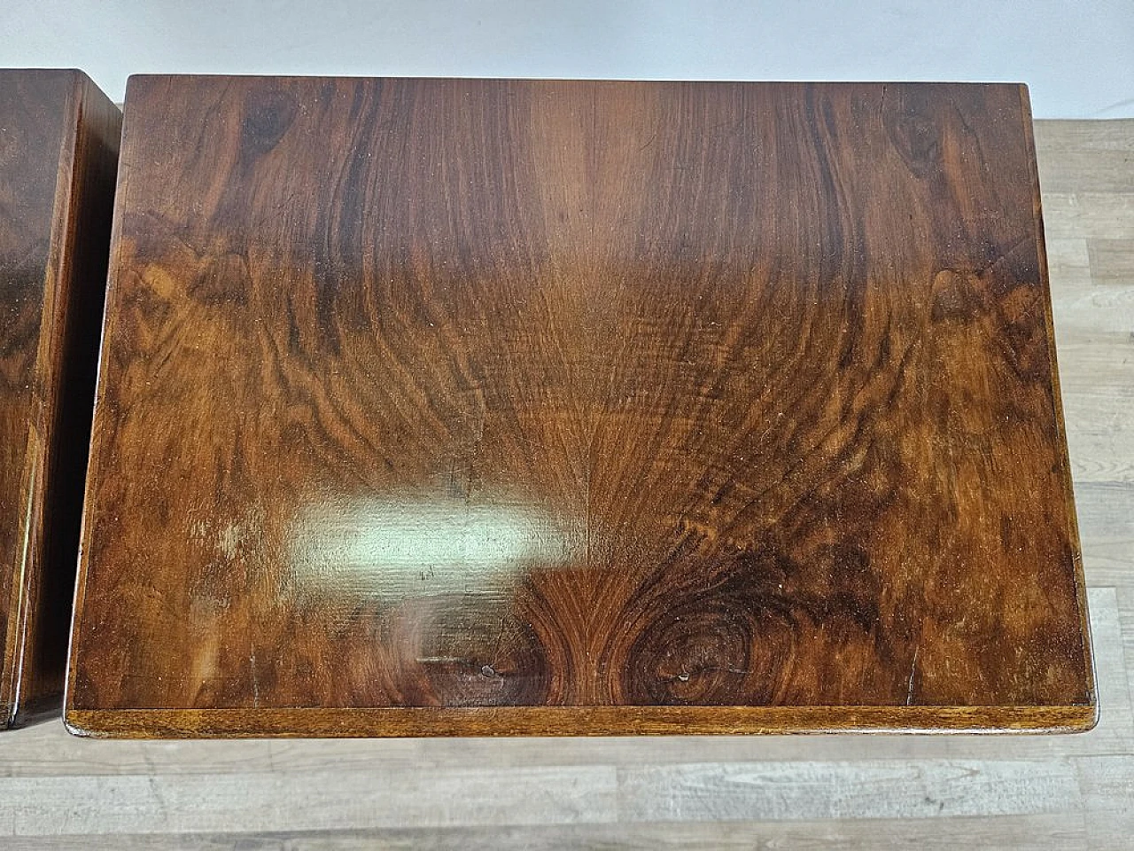 Pair of bedside tables in walnut, 1940s 7