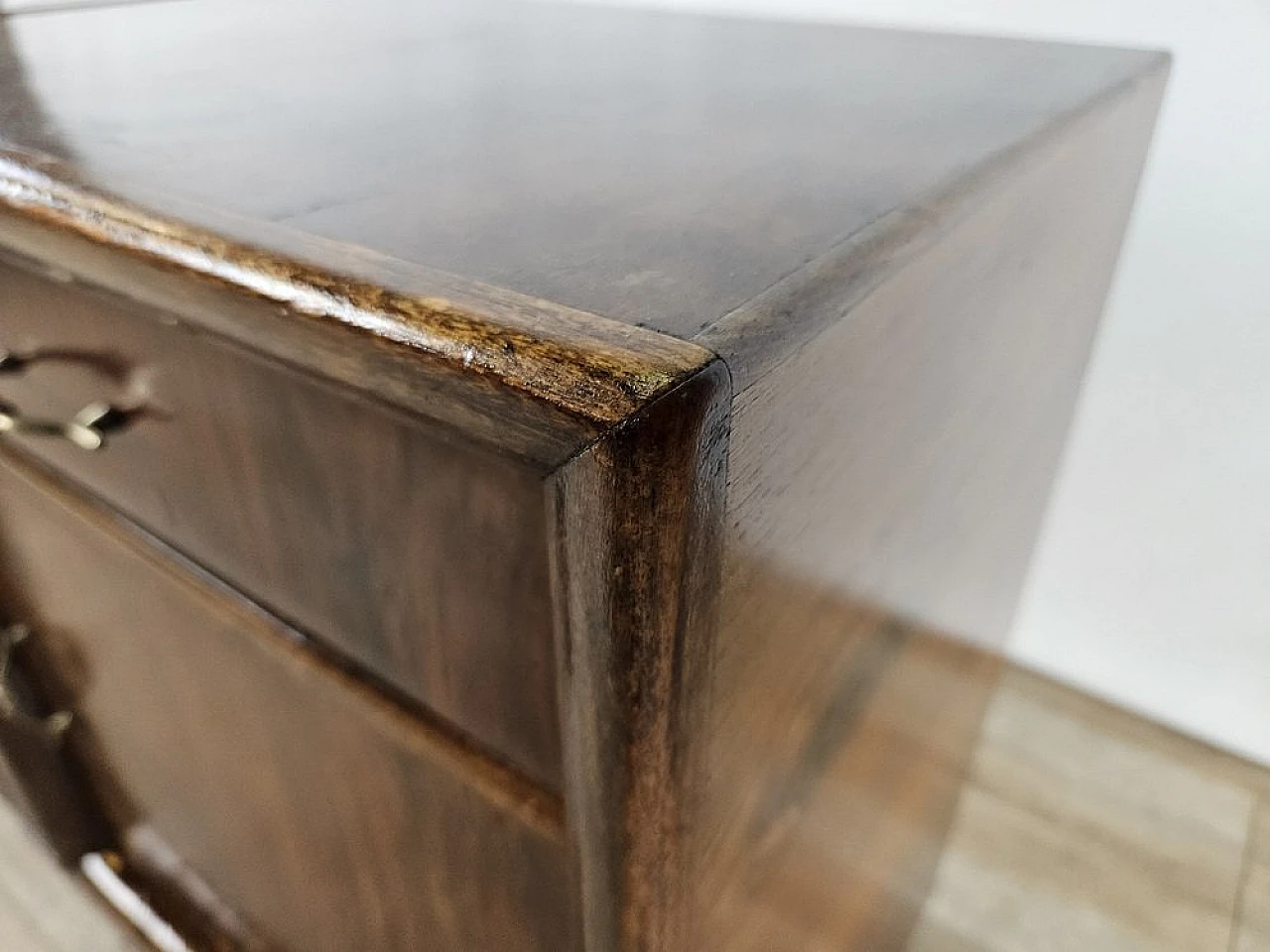 Pair of bedside tables in walnut, 1940s 10