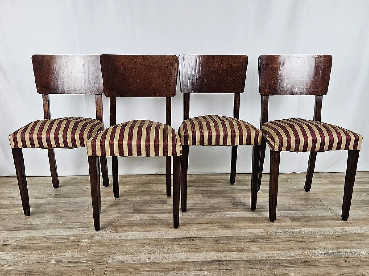 4 Walnut dining chairs with upholstered seat, 1940s 2