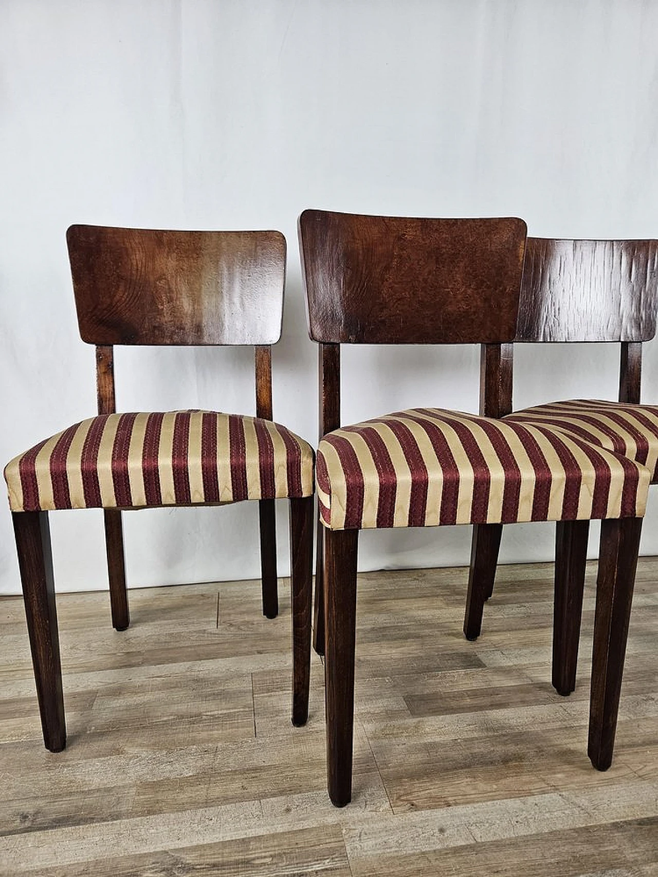 4 Walnut dining chairs with upholstered seat, 1940s 3