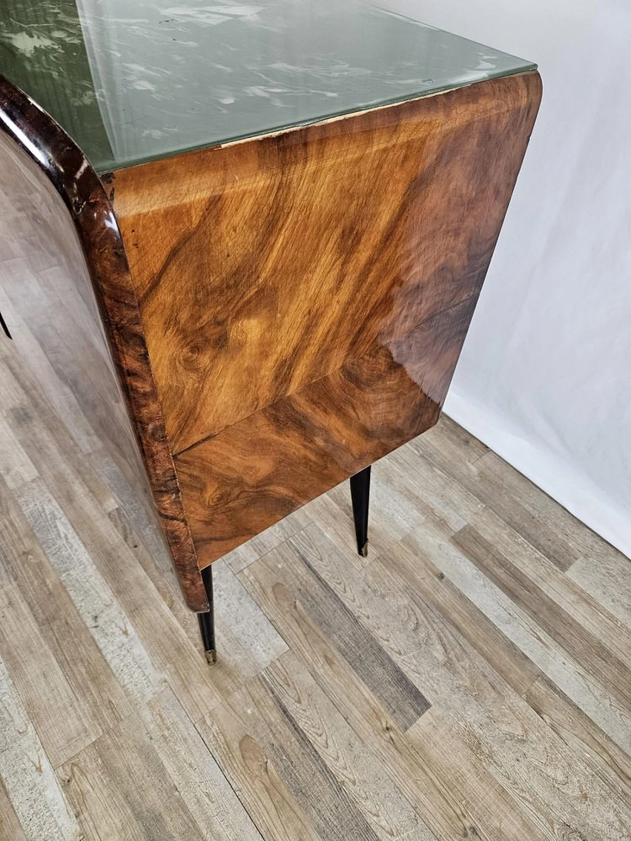 Sideboard with flap door and marbled glass shelf, 1950s 4