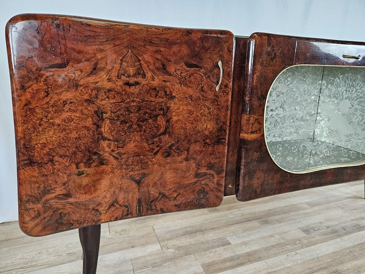 Sideboard with flap door and marbled glass shelf, 1950s 9