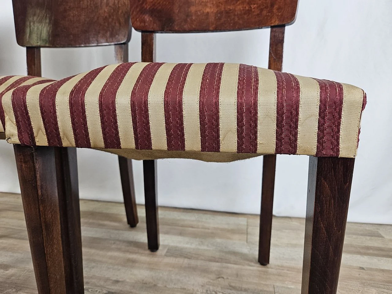 4 Walnut dining chairs with upholstered seat, 1940s 13