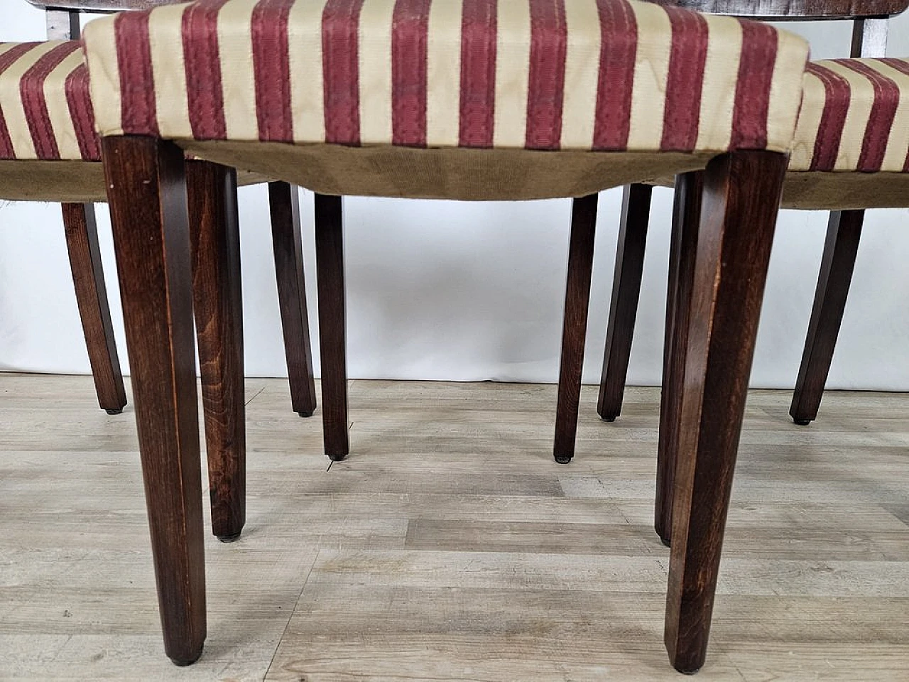 4 Walnut dining chairs with upholstered seat, 1940s 14