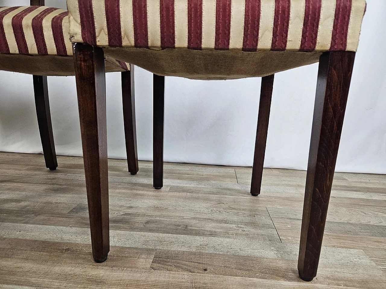 4 Walnut dining chairs with upholstered seat, 1940s 15