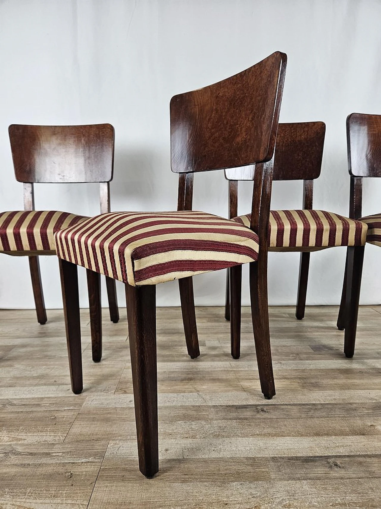 4 Walnut dining chairs with upholstered seat, 1940s 19