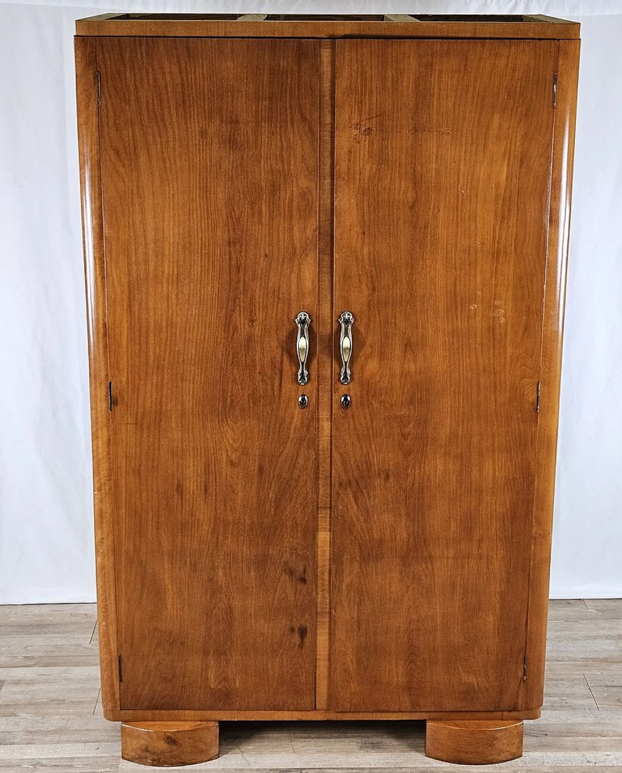 Two-door wardrobe in walnut with brass handles, 1940s 1