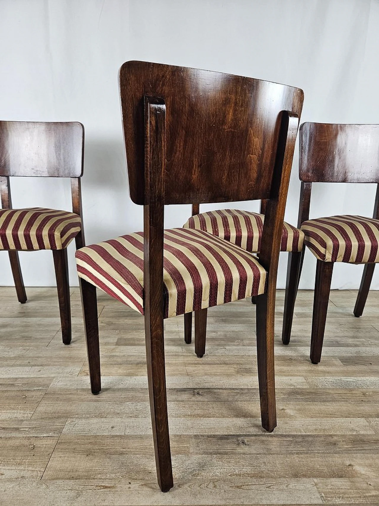 4 Walnut dining chairs with upholstered seat, 1940s 20