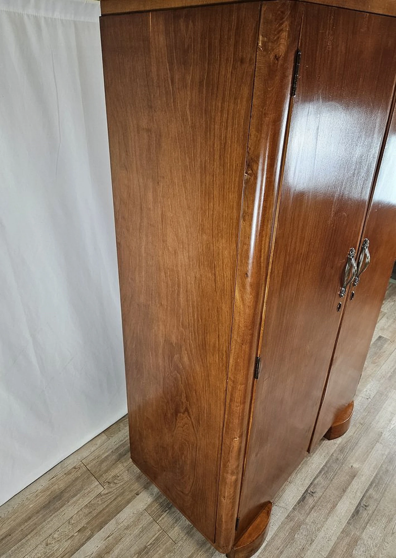 Two-door wardrobe in walnut with brass handles, 1940s 2