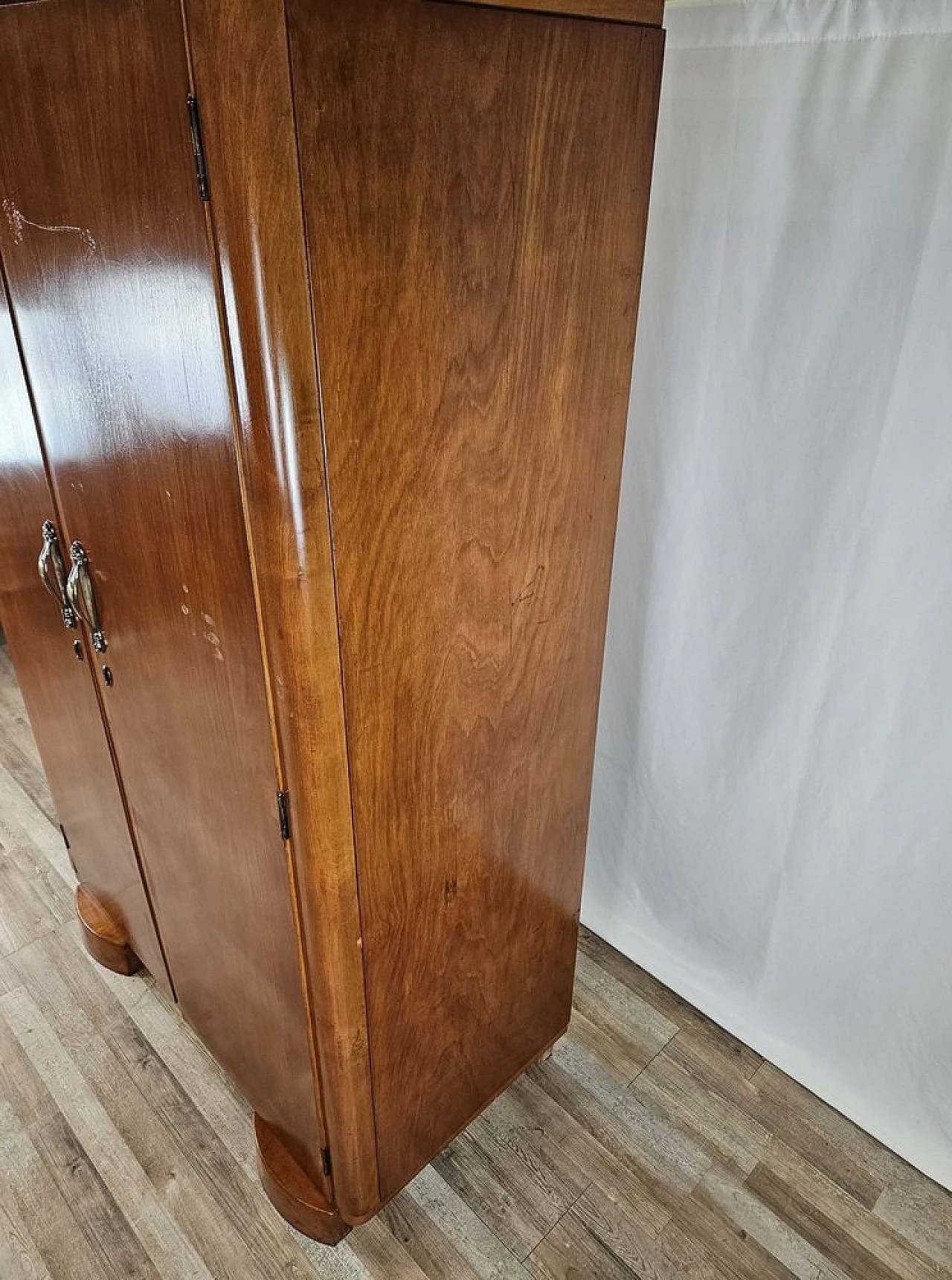 Two-door wardrobe in walnut with brass handles, 1940s 3