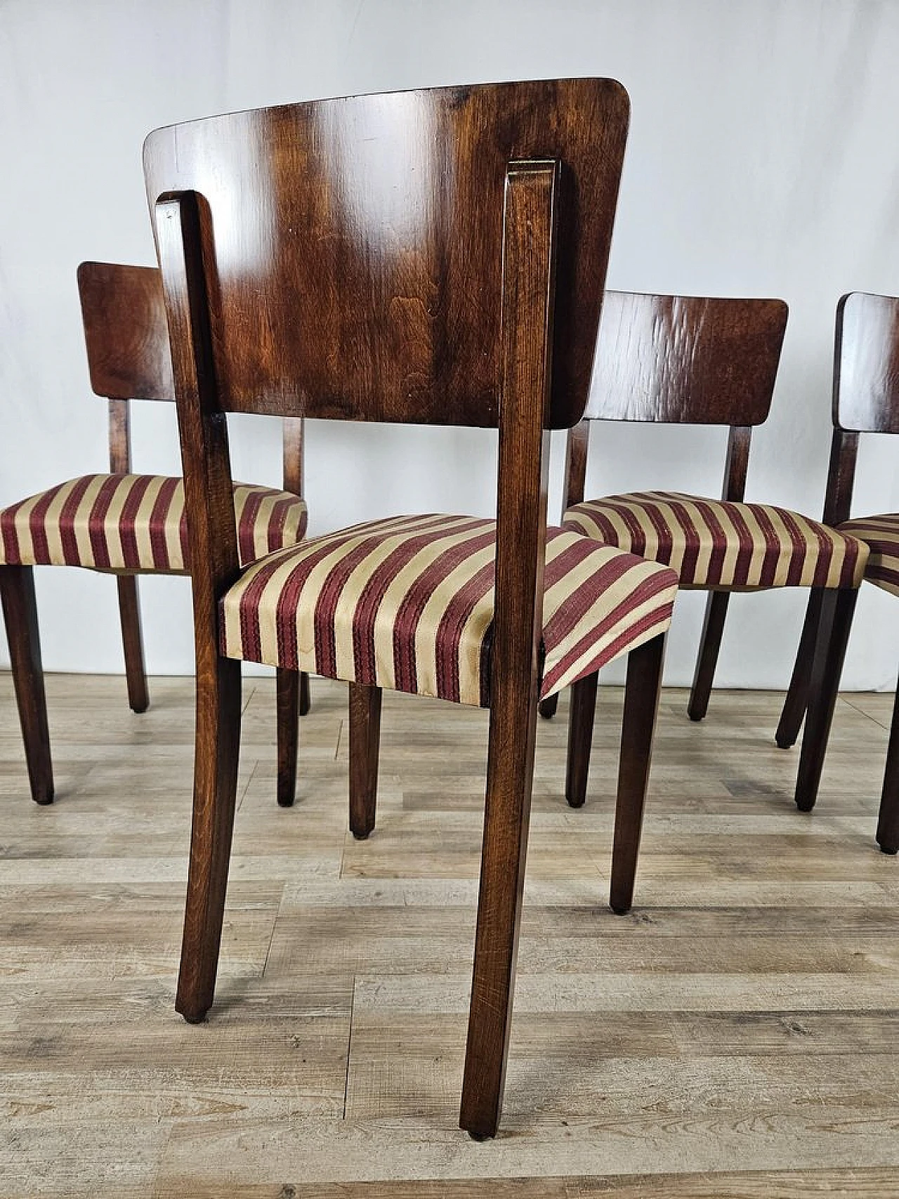 4 Walnut dining chairs with upholstered seat, 1940s 21