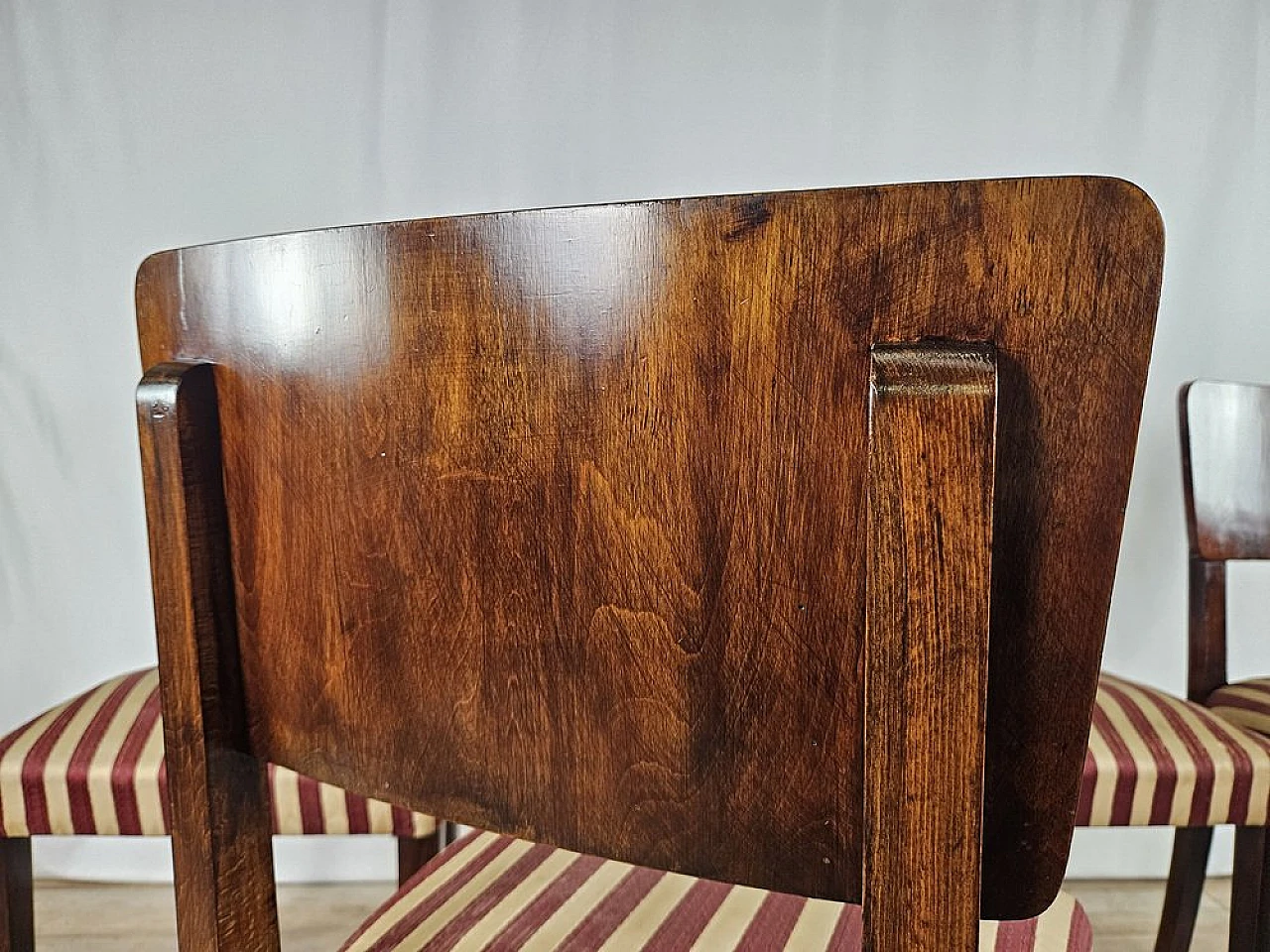 4 Walnut dining chairs with upholstered seat, 1940s 22