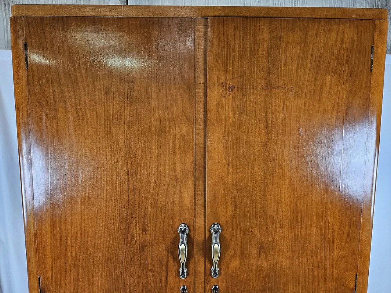 Two-door wardrobe in walnut with brass handles, 1940s 4