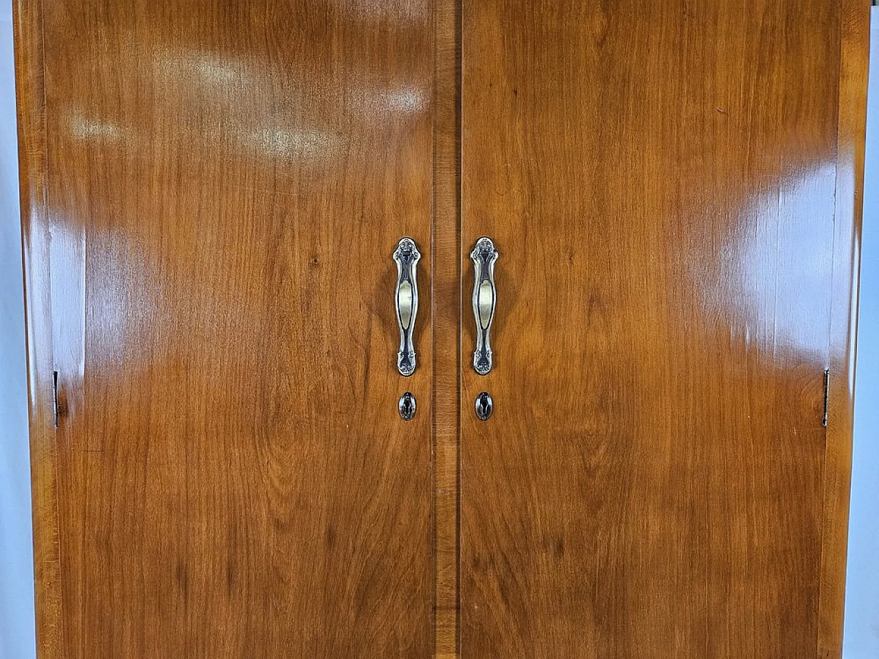 Two-door wardrobe in walnut with brass handles, 1940s 6