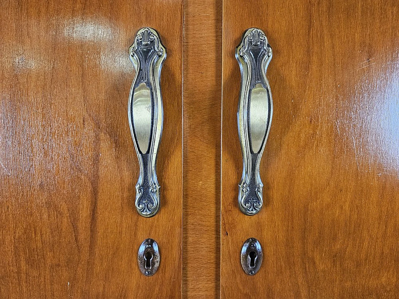 Two-door wardrobe in walnut with brass handles, 1940s 7